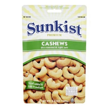 SUNKIST LIGHT SALT CASHEWS 160G