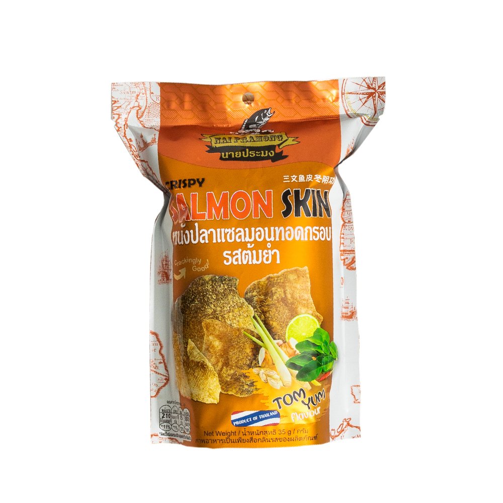 L0402020259 NAIPRAMONG CRISPY SALMON SKIN TOMYUM 35G - Image 1